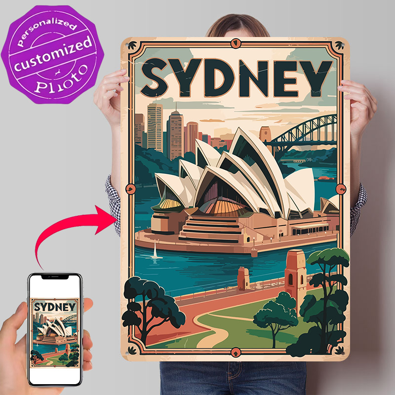 Travel Accessories Sydney - โปสเตอร์พิมพ์ลาย 3 มิติ ลายซิดนีย์ ท่องเที่ยว ป้ายโลหะวินเทจสั่งทำพิเศษ