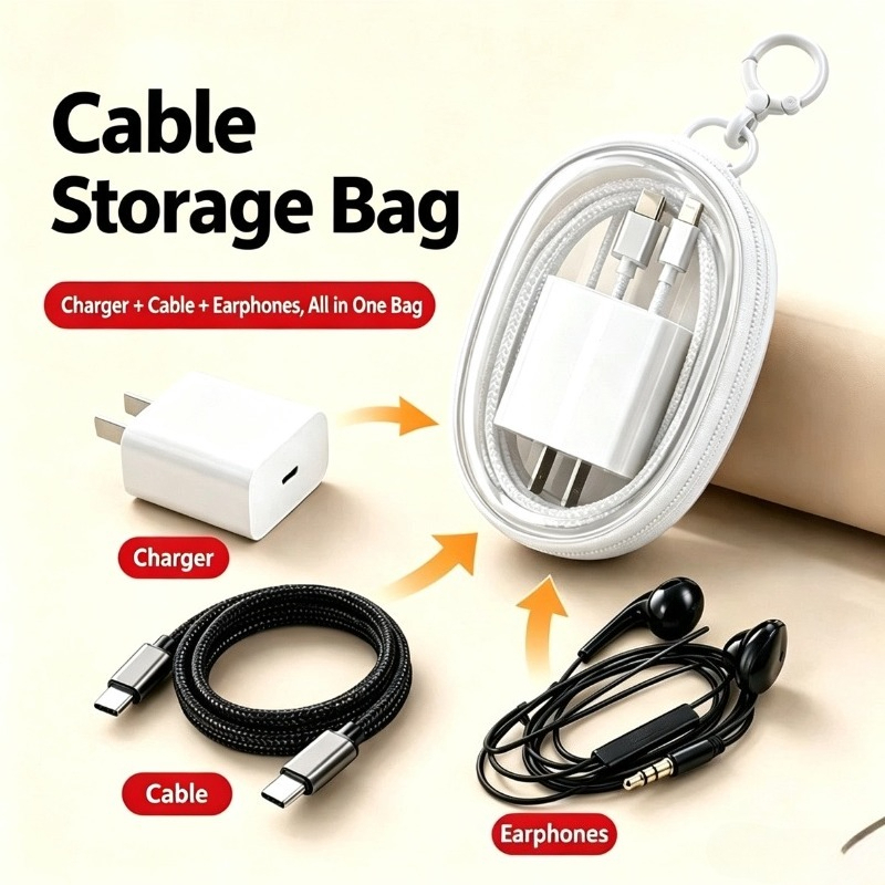 Cable Organizer Travel - กระเป๋าเก็บสายชาร์จกันน้ำแบบพกพาสำหรับเดินทาง ทำจากพีวีซีใส อเนกประสงค์สำหรับจัดเก็บหูฟังและสายชาร์จ