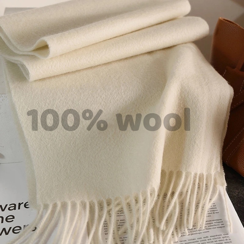 Travel Accessories Neck - ผ้าพันคอไหมพรมผู้หญิง 100% ขนสัตว์ ผ้าพันคอฤดูหนาวอุ่น สีพื้นสดใส ดีไซน์หนา