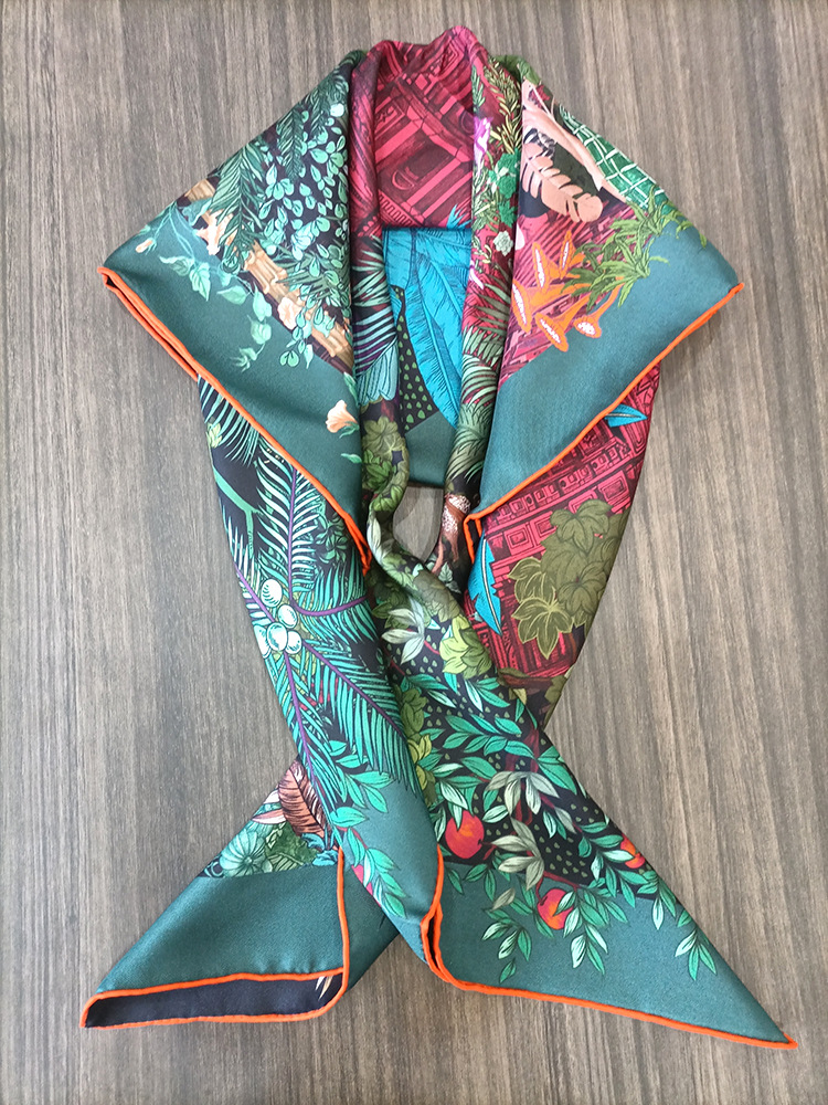 Travel Accessories Neck - ผ้าพันคอไหม 90 ซม. สำหรับผู้หญิง ผ้าพันคอสี่เหลี่ยมจัตุรัสแบบม卷ขอบด้วยมือ ผ้าพันคอคลุมผม