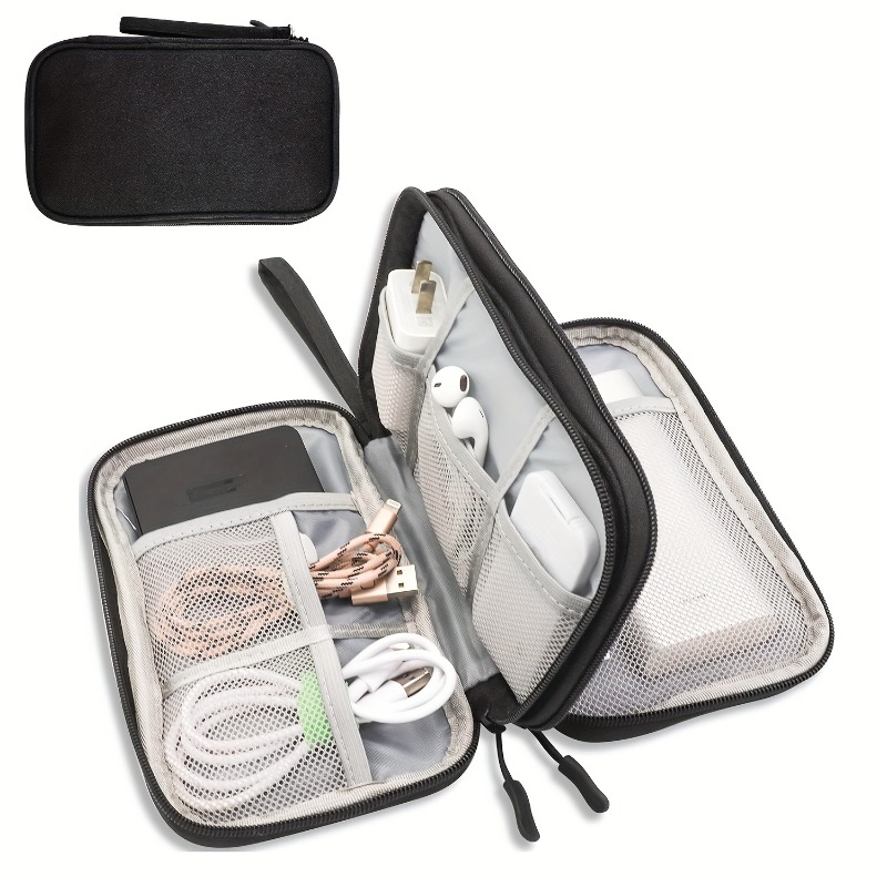 Cable Organizer Travel - กระเป๋าจัดระเบียบสำหรับเดินทาง, กระเป๋าเก็บของหลายช่อง, เหมาะสำหรับใส่ของใช้ในห้องน้ำ, อุปกรณ์เครื่องสำอาง, และสายเคเบิลอิเล็กทรอนิกส์