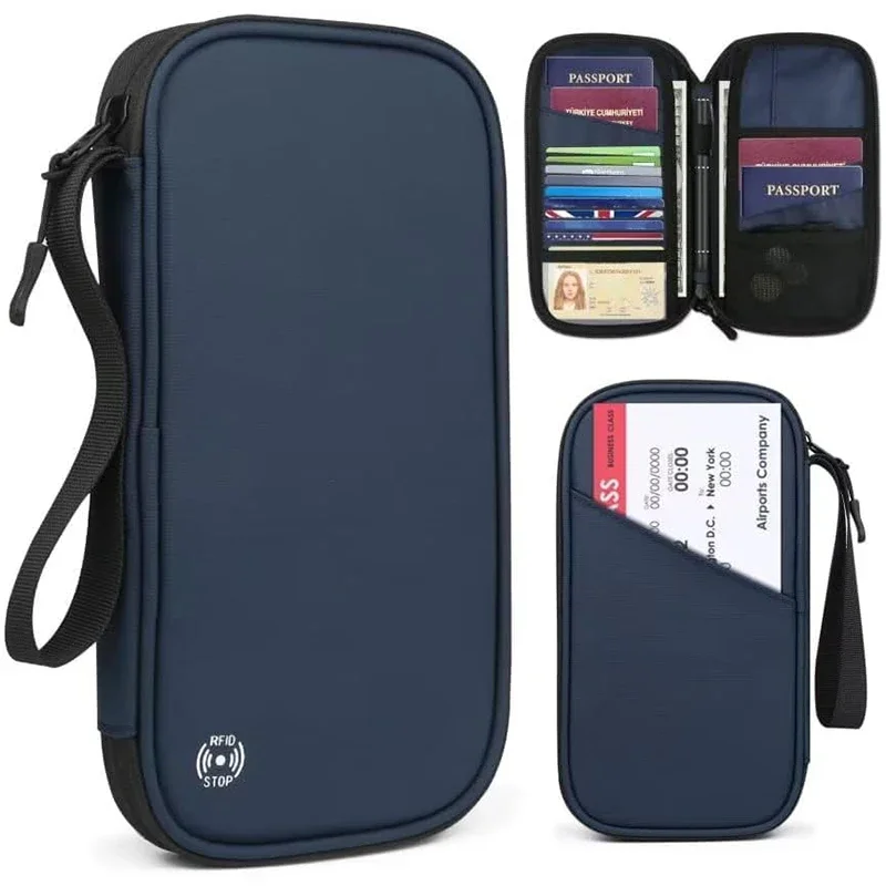 Travel Accessories Comfort - น้ําหนักเบาครอบครัวหนังสือเดินทางกระเป๋าสตางค์ซิป Oxford เอกสารกระเป๋าที่ถอดออกได้สายรัดข้อมือสําหรับผู้หญิงผู้ชาย