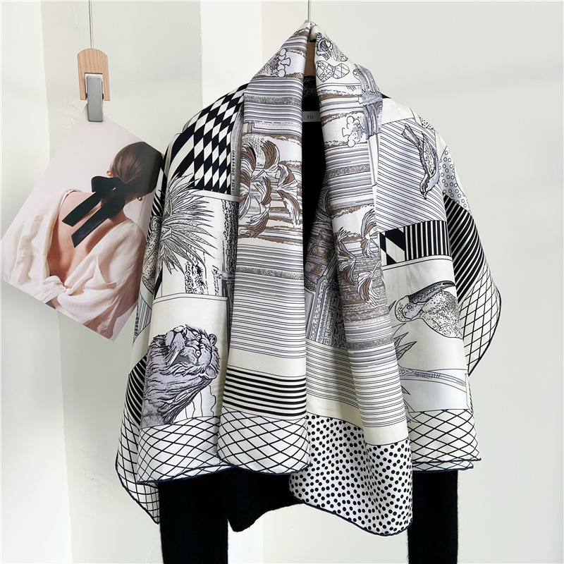 Travel Accessories Neck - ผ้าพันคอไหมขนาดใหญ่ แบรนด์ดีไซเนอร์ ขอบเย็บมือ ผ้าคลุมไหล่ ผ้าพันคอผู้หญิง ผ้าพันคอแบบผูก