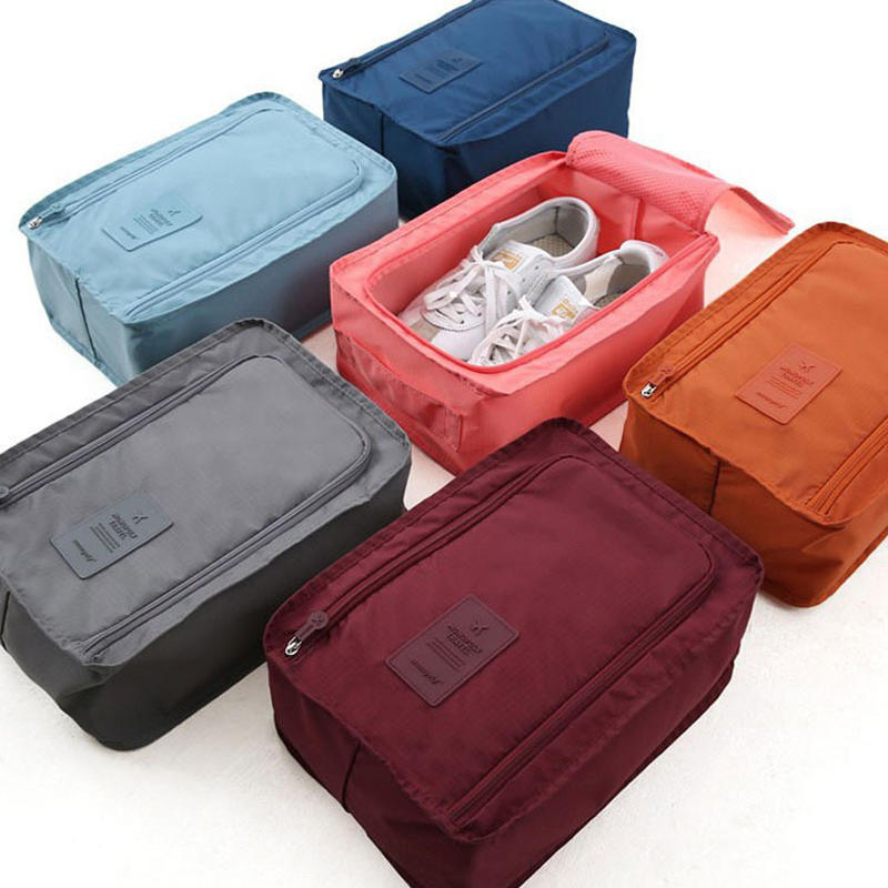 Shoe Bag Travel - กระเป๋าใส่รองเท้าแบบพกพาอเนกประสงค์ พับเก็บได้ จุของได้เยอะ สีพื้น กระเป๋าใส่รองเท้าแบบถือ