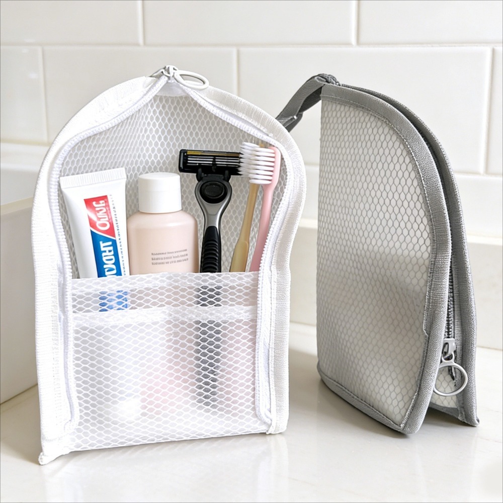 Travel Accessories Toiletries - กระเป๋าใส่เครื่องสำอางแบบตาข่าย ระบายอากาศ แห้งเร็ว ตั้งได้ ที่ใส่แปรงสีฟัน จัดระเบียบเครื่องสำอาง