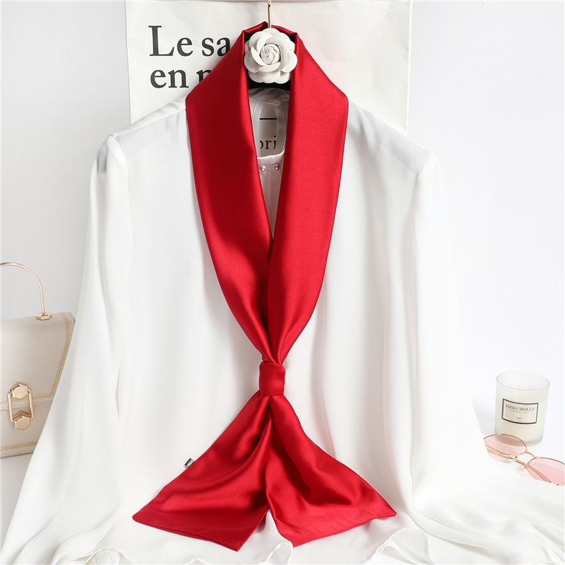 Travel Accessories Neck - ผ้าพันคอไหมสีแดงล้วน ผ้าพันคอไหมซาตินสำหรับผู้หญิง ขนาด 14*145 ซม. ผ้าคาดผม
