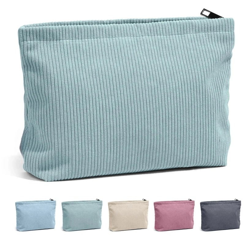 Travel Accessories Toiletries - กระเป๋าเครื่องสำอางผ้าลูกฟูกแบบพกพา กระเป๋าเก็บเครื่องสำอางสำหรับผู้หญิง ความจุขนาดใหญ่ กระเป๋าใส่เครื่องสำอางแบบมีซิป