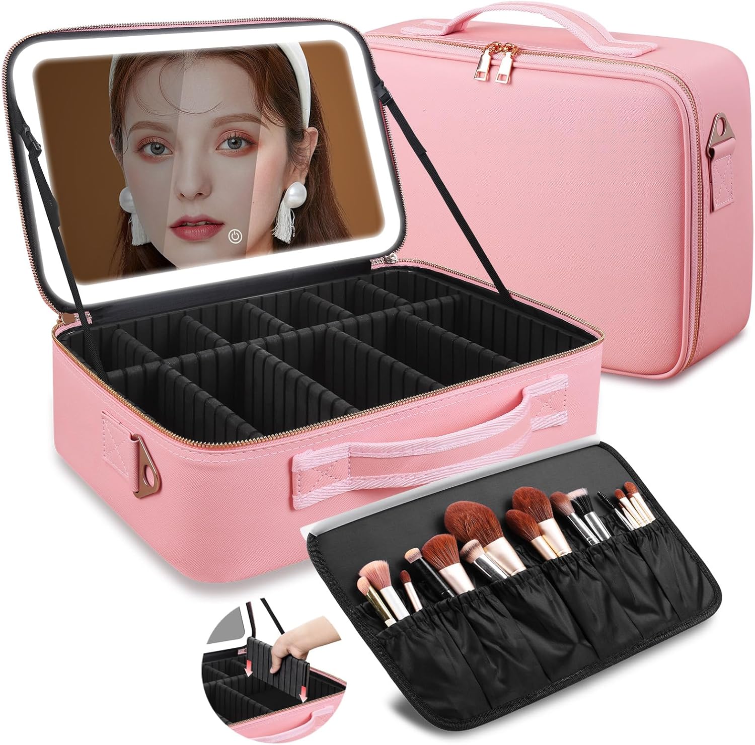 Travel Accessories Toiletries - กระเป๋าเครื่องสำอางขนาดใหญ่ 15''x11'' พร้อมกระจก LED 3 สี