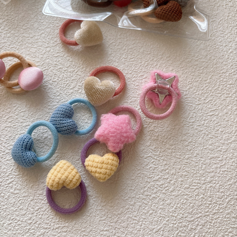 Travel Accessories For 10 Year Old Girl - ยางรัดผมเด็กผู้หญิงแฟชั่นเกาหลี 10 ชิ้น ลายดาว/หัวใจน่ารัก ยางรัดผมเด็กผู้หญิงแบบยืดหยุ่น เครื่องประดับผมเด็ก